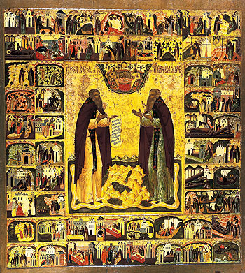 Прп. Зосима и Савватий Соловецкие. Икона XVI в.